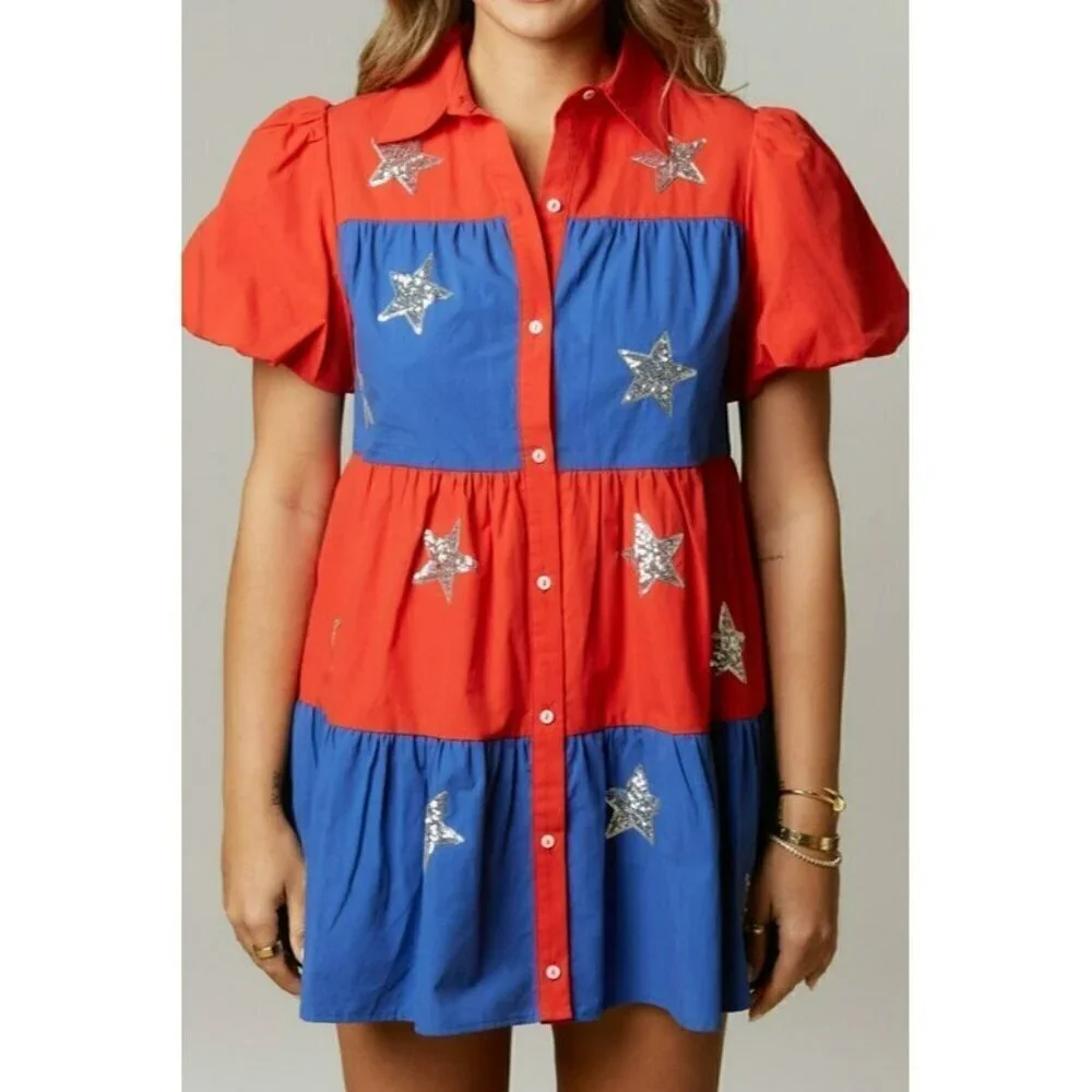 Star Spangled Sparkle Poplin Tiered Dress - Picture 7 of 8